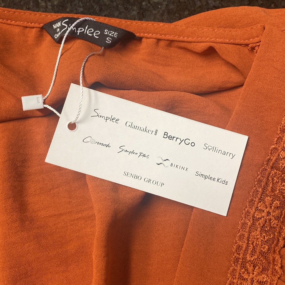 Simplee burnt orange v neck ruffle wrap long sleeve dress size small - Picture 10 of 11